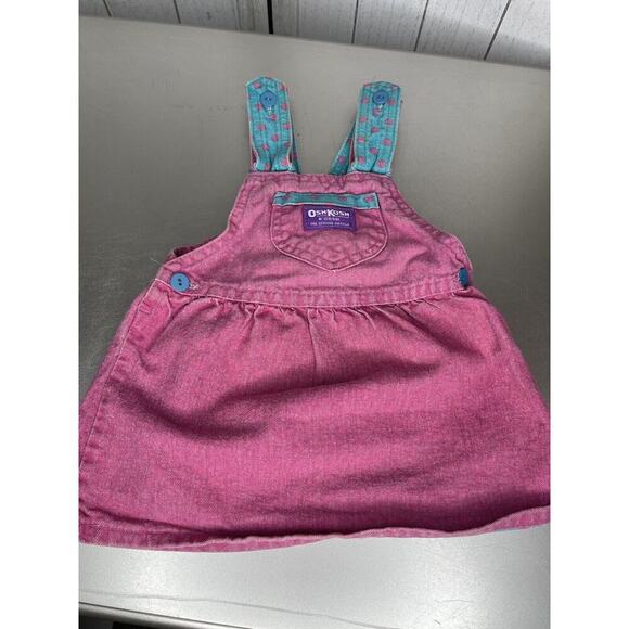 Vintage OshKosh B'gosh Pink Polka Dot Overall Dress 24 Months Union Made USA - Picture 2 of 8